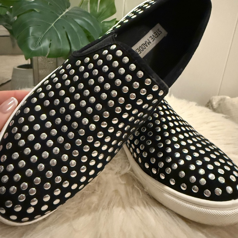 Steve Madden Black and Silver Men's Studded Sneakers